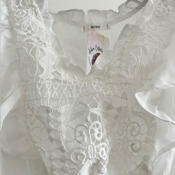 White Blouse with Lace Front and Square Neck - Picture 2 of 5